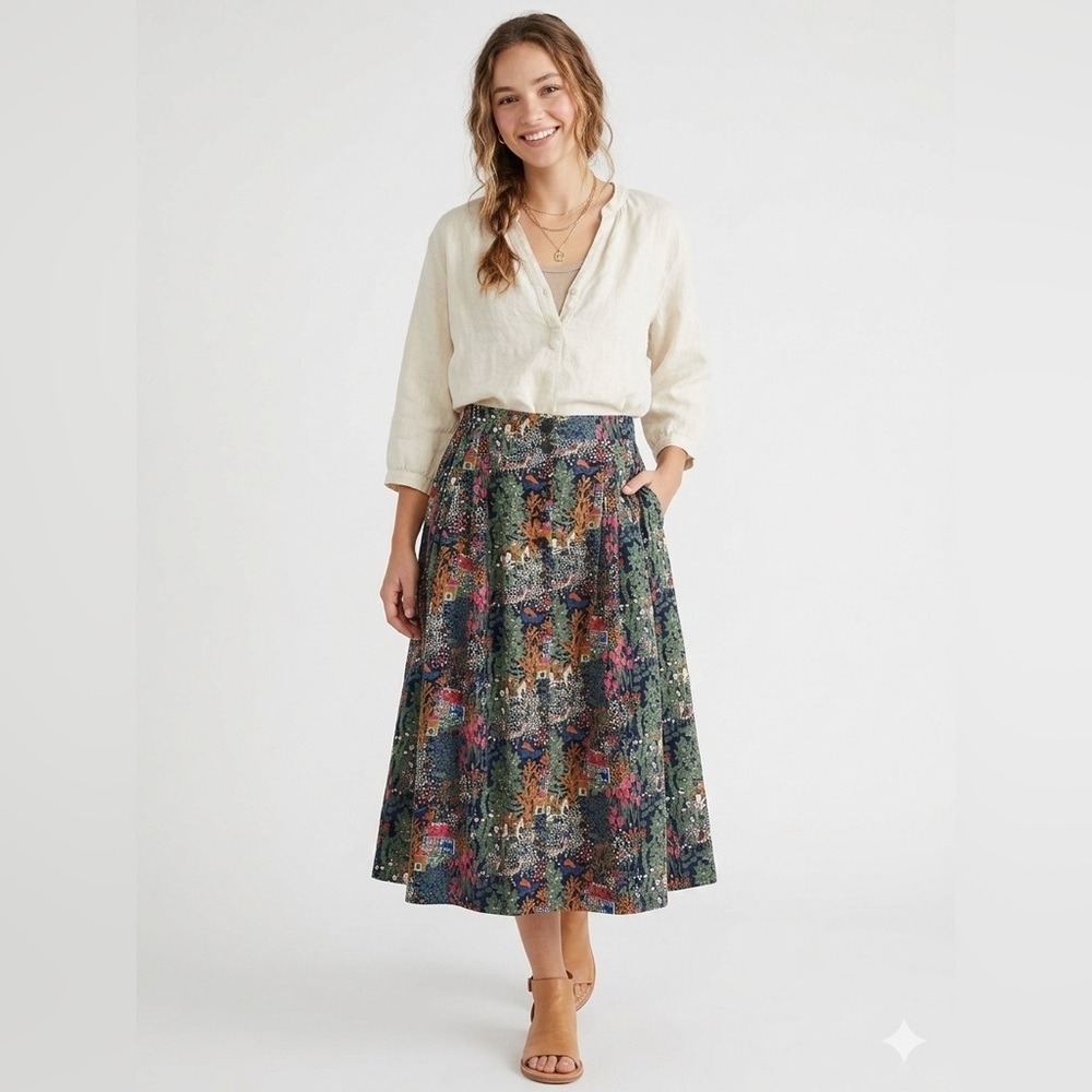 Vintage Collection Toussaint Folk Midi Skirt Cottagecore Whimsical Art to Wear - Picture 3 of 12